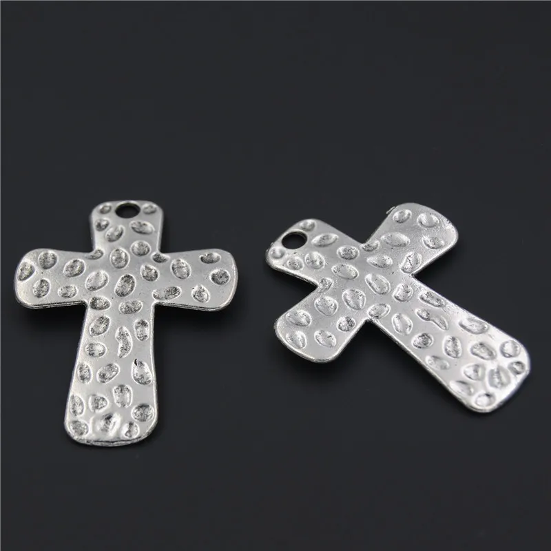 5pcs Antique Large Hammered Cross Charm Pendants for Bracelet 29x50mm