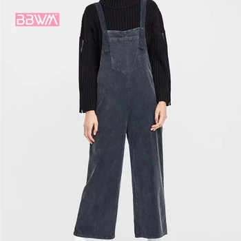 

Autumn women's new 2018 loose V-neck straight casual strap female jumpsuit Black office fashion