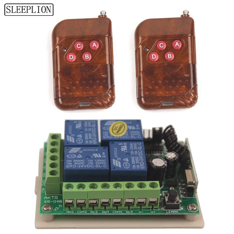 24V 4CH Switch Remote Control Universal Remote Relay Switch 24V 4 Channel Relay Transceiver Module Board 315MHz 433MHz (2)
