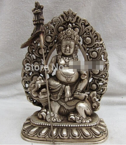 

Fast shipping Lucky Chinese Buddhism Bronze Silver kuberd Buddha Figures statues Fast shipping