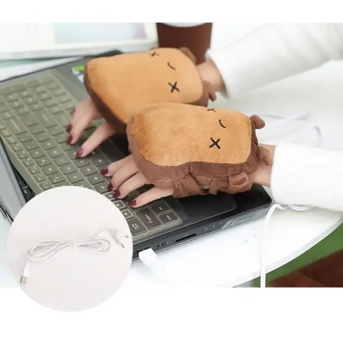 1 пара, USB грелки для рук, теплые перчатки для рук, зимние перчатки без пальцев, рождественский подарок, PAK55