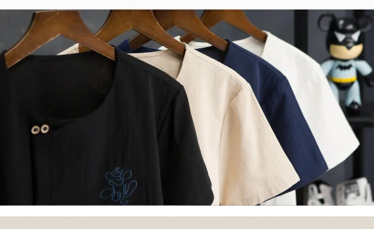 Рубашка+ брюки) Летняя мужская рубашка с вышивкой, мужские рубашки из хлопка и льна с коротким рукавом, мужские повседневные рубашки, мужские Размеры от M до 5XL