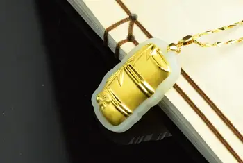 

3D gold inlaid natural Hetian jade bamboo jade pendant H99#