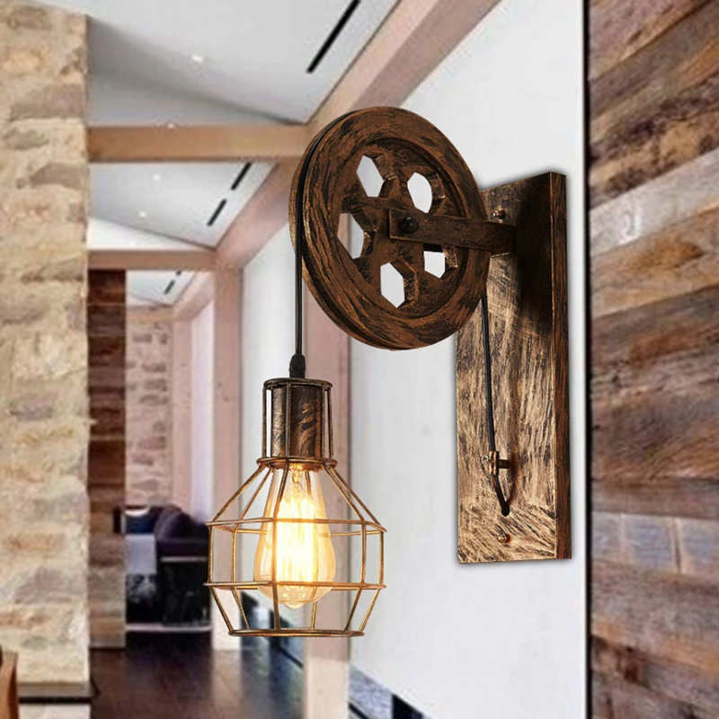 Loft ретро лампа творческий подъем шкив настенный светильник столовая Ресторан