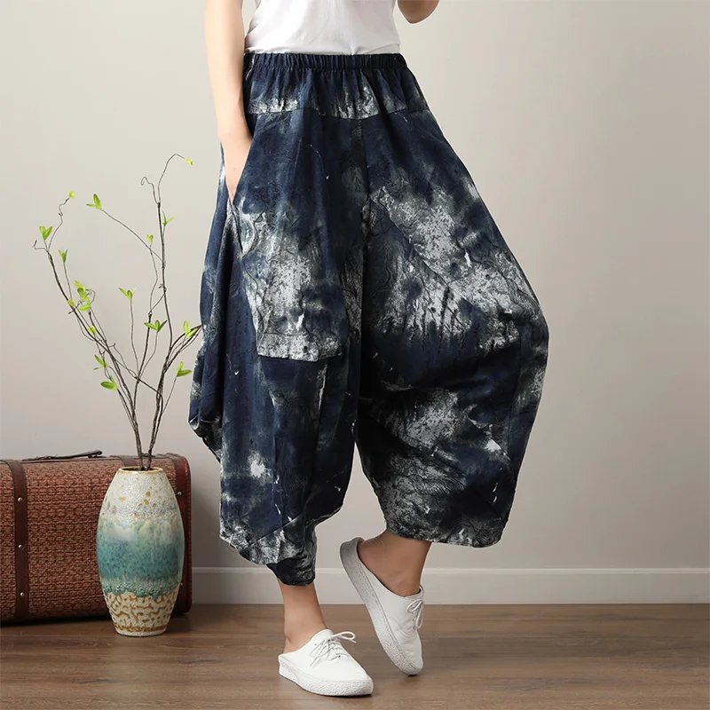Uego Loose Summer Wide Leg Pants High Waist Loose Cotton Linen Vintage Pants Plus Size Women Casual Pants Hanging Cross pants
