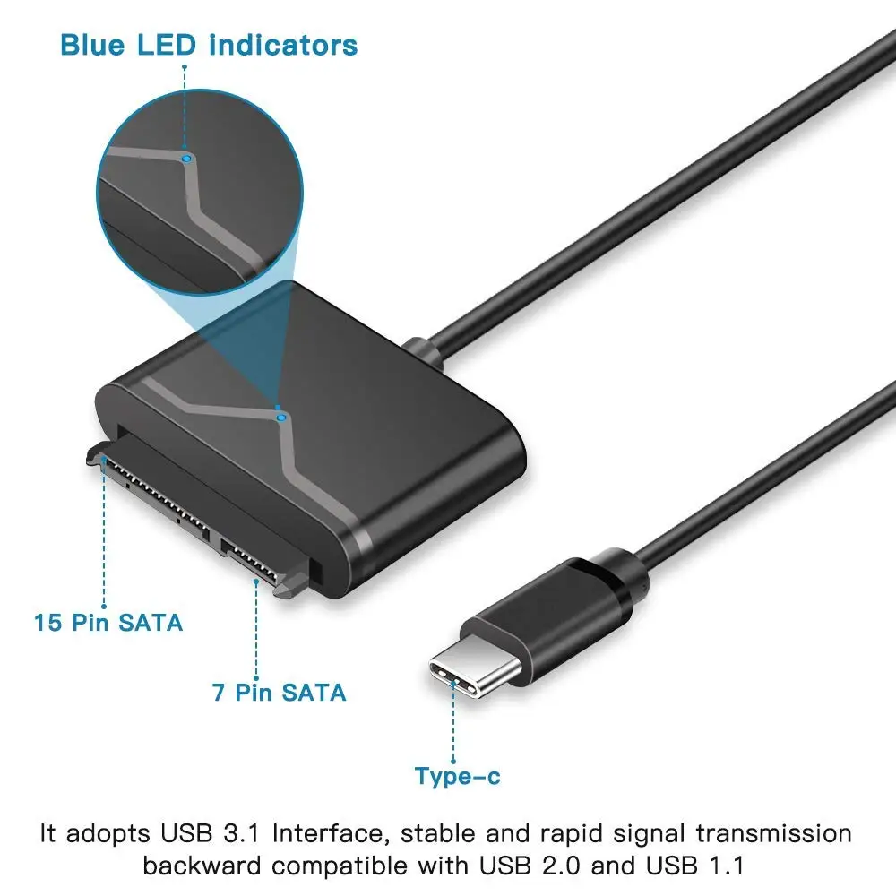 2," 3,5" Тип C USB 3,1 Gen1 для SATA III 6 ГБ/сек. жесткий диск SSD конвертер адаптер кабель Поддержка UASP с 12 В 2A адаптер питания