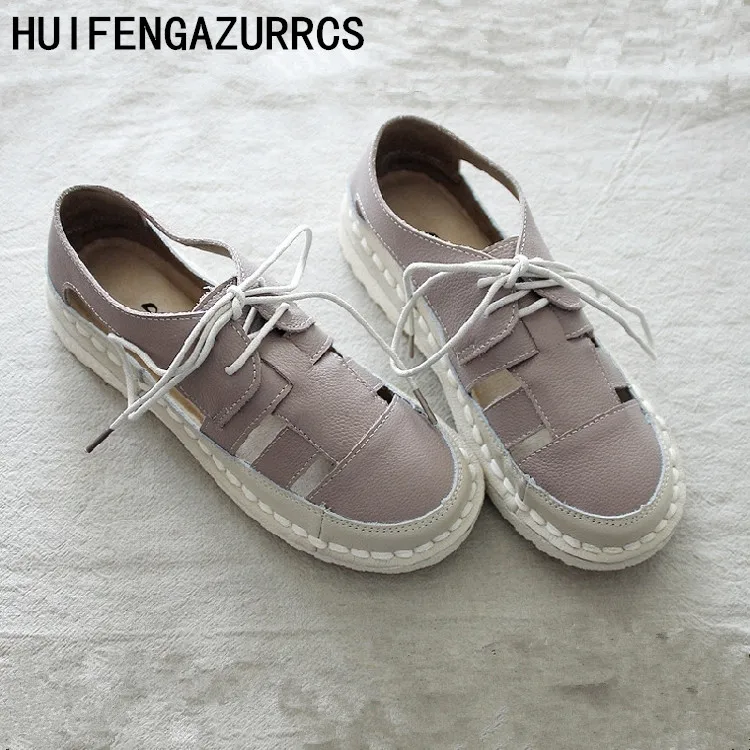 

HUIFENGAZURRCS-Originally Created Literature and Art Soft-soled Sandals,Female Retro Cowhide Super-soft Comfortable shoes