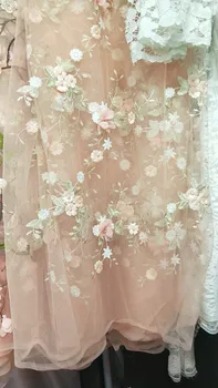 

1 yd 3D Pearl Beaded Flower Lace Fabric in Orange Pink Gold for Flower Girl Dress, Flower Applique Pearl for Victoria Gown