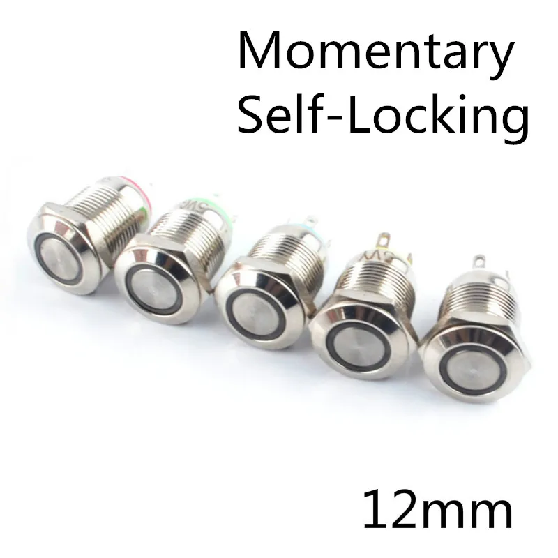 

1PC 12MM Self-locking Metal Button Switch LED 3V 5V 9V 12V 24V 220V Momentary Push Button Automatic Reset LED Waterproof Button