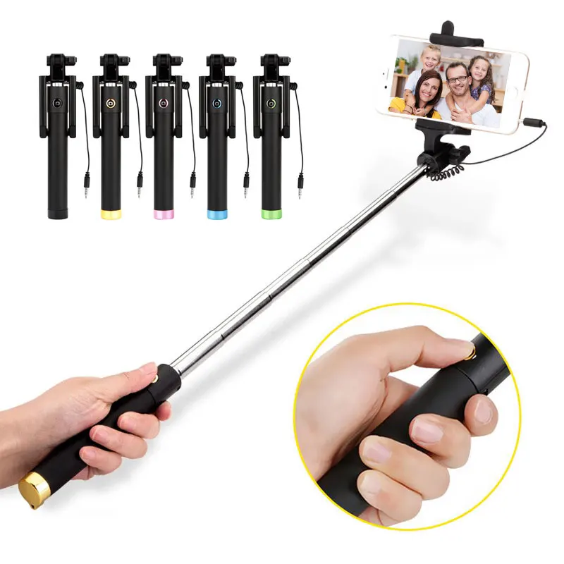 

Selfie Stick Extendable Handheld Self-Portrait Holder for Phone Wired With Button Monopod Selfie Stick for iPhone Huawei Xiaomi