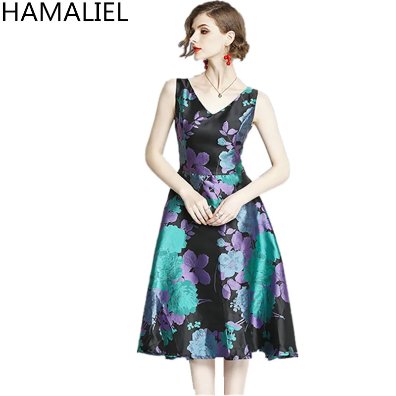HAMALIEL S-2XL бренд clothign 2018 летнее женское жаккардовое платье-жилет с принтом