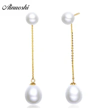 AINUOSHI 18 K желтое золото натуральный культивированный пресноводный жемчуг Висячие серьги для женщин высококачественный жемчуг AAAA висячие серьги