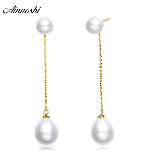 Ainuoshi 18k Yellow Gold Natural Cultured Freshwater Pearl Dangle Ainuoshi 18k Yellow Gold Natural Cultured Freshwater Pearl Dangle Earrings For Women High Quality Grade Aaaa