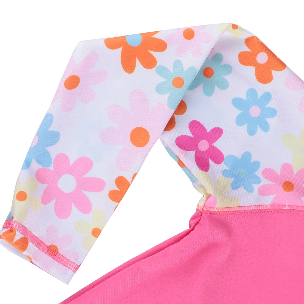 BAOHULU Long Sleeves (UPF50+) Girls Swimwear Children Swimming suits 2pcs set Floral Swimsuit Kids Teens Bathing Suit Beachwear