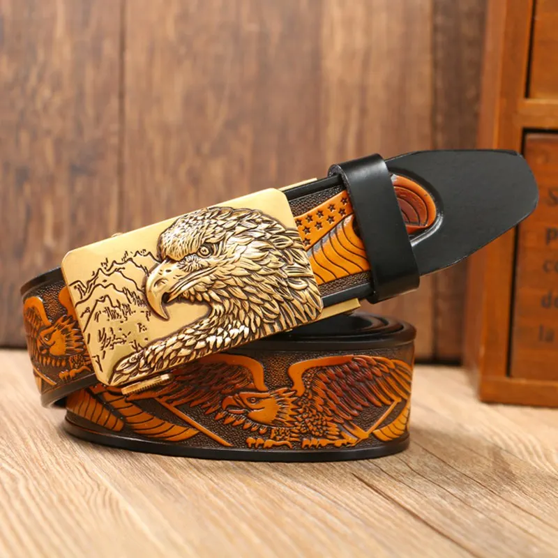 

2019 New Fashion Vintage Eagle Buckle Men Belt Genuine Leather Male Designer Belts Men Artcraft Waist Strap Cowhide for Jeans