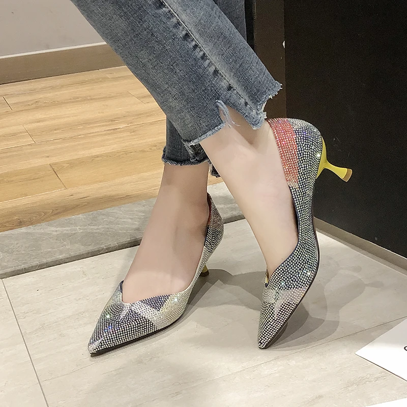

Rimocy luxury rhinestone pumps women 2019 summer autumn high heels crystal party wedding shoes woman pointed toe shining sandals