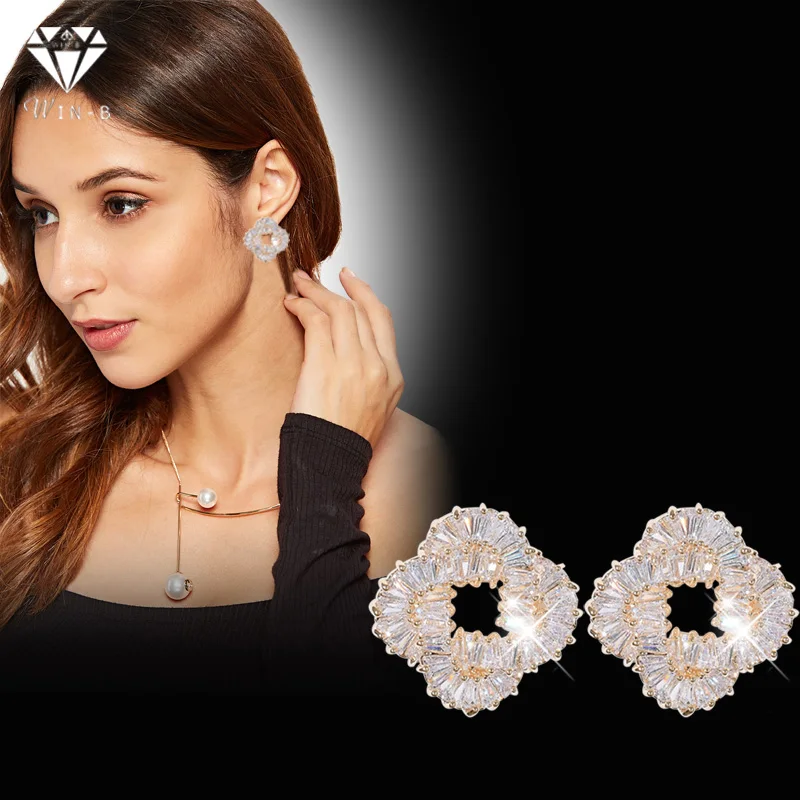 

WIN-B Supper Quality Crystal Flower Earring AAA zircon eardrop snowflake sexy beauty super fairy ear Party Accessories Jewelry