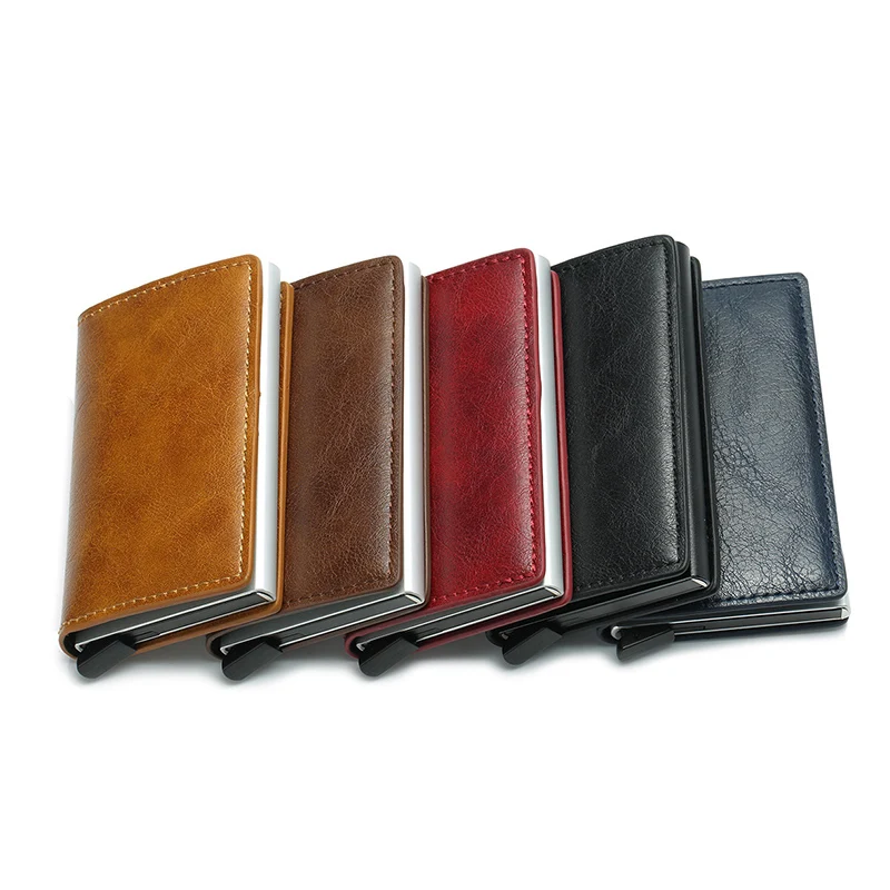 Top Quality Automatical Aluminium Rfid Wallet Men Money Bag Mini Purse Male Vintage Slim Card Holder Wallet Samll Smart Wallet