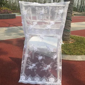 

New arrival wedding chair covers lace romantic white embroidery organza banquet hotel chair covers luxury