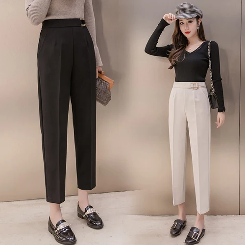

Autumn Korean Version Women Haren Pants 2019 New Style Winter Pure Color And Xxl Loose Slim Female Casual Nine Minutes Trousers