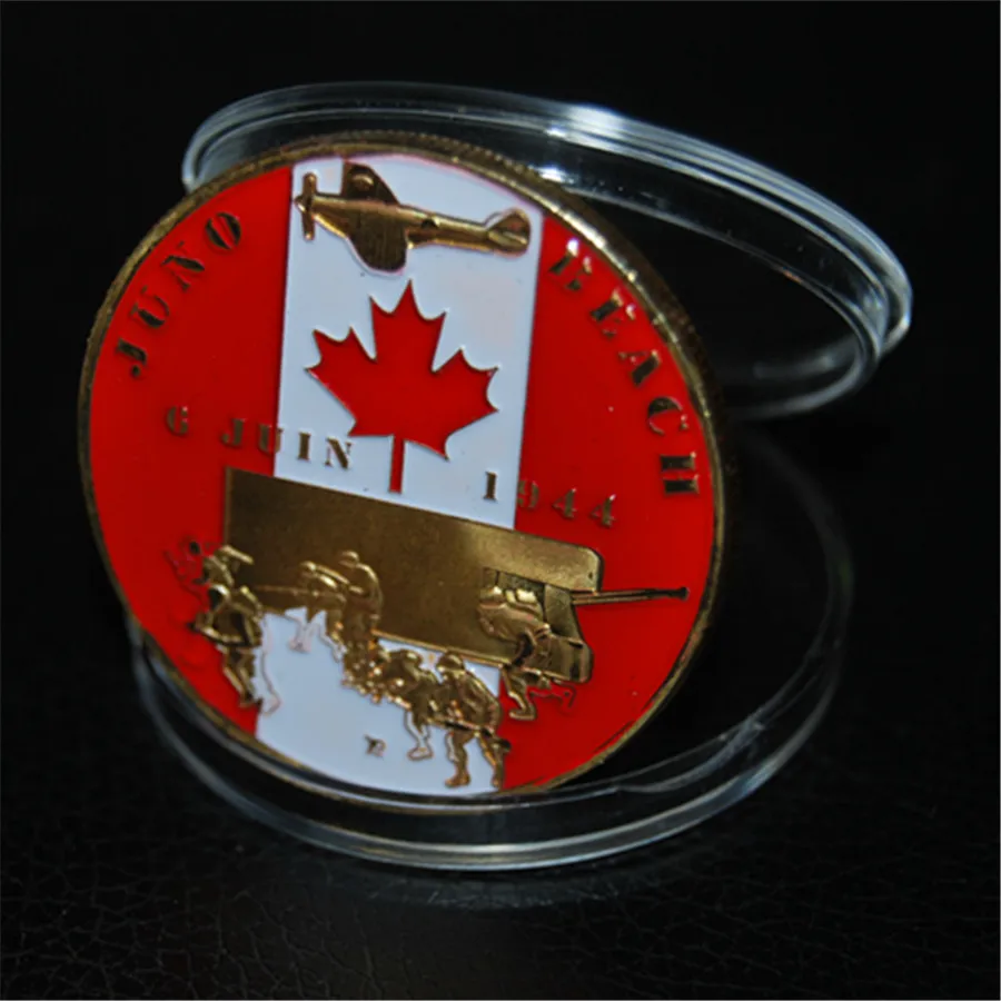 

10pcs/lot,Canada D-Day 6th June 1944 Juno Beach Gold Plated Challenge Coin