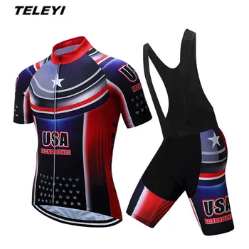 

USA Black Red Sportswear Bike Cycling jersey Bib Shorts Sets Men Bike clothing Suit Maillot Ropa Ciclismo MTB bicycle Top Bottom