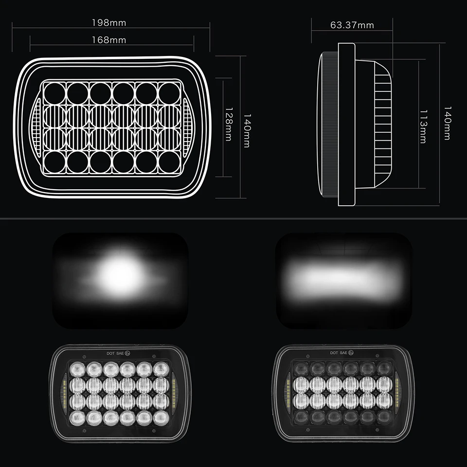 SUP-светильник 5x" автомобильный налобный фонарь с DRL 5x7 дюймов 6x7" Высокий Низкий Луч Квадратный светодиодный светильник на голову для Jeep truck светодиодный 72 Вт черный