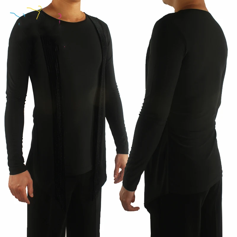 

Fake Two-Piece New Male Latin Dance Shirt Long-Sleeved Shirt Velvet New Dance Practice Competition Performance Clothing DWY1112