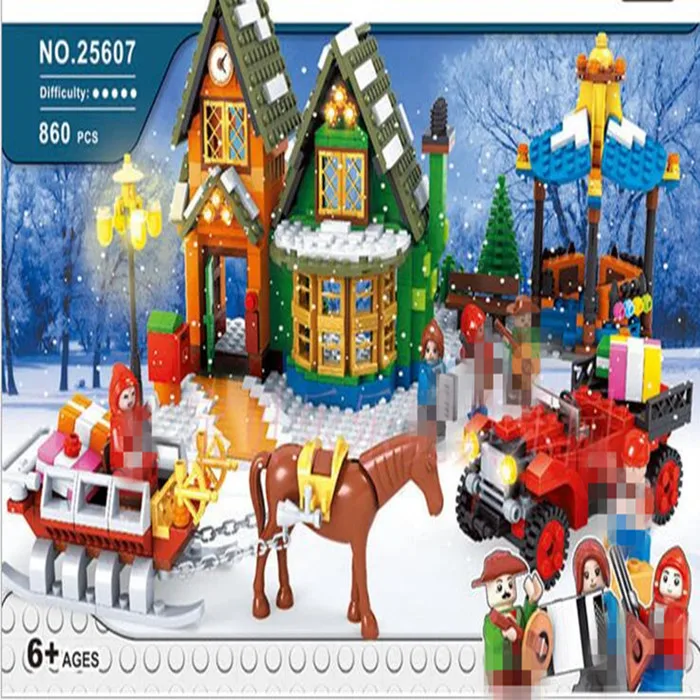 

Lis Girl series 860pcs Winter Village Post Office City Advent Calendar Christmas Model Building Blocks Bricks Toy Compatible