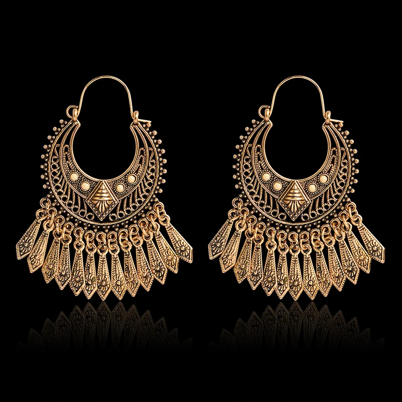 

Bronze crescent moon charm drop earrings with tassel Earrings for women Bohemian jewelry Ethnic earring Gift for her