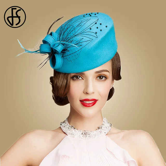 FS Fascinator Women 100 Australia Wool Pillbox Hat Sky Blue Ladies