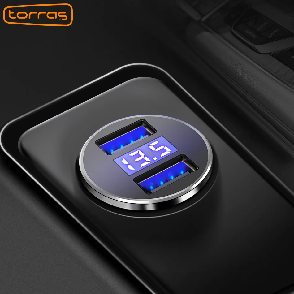 TORRAS Dual USB Car Charger Adapter Display LED 5V/3.4A Fast Charging Phone Charger For iPhone X 8 Plus Car Charger usb Fast LED