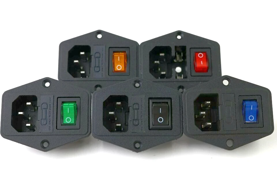 

10A/250V 3pin AC power socket with Power Rocker Switch Fused