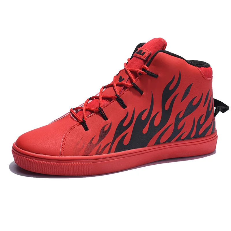 

2017 High Tops spring fire print lace up lovers Skateboarding Shoes Breathable couples high shoes Light sports sneakers unisex