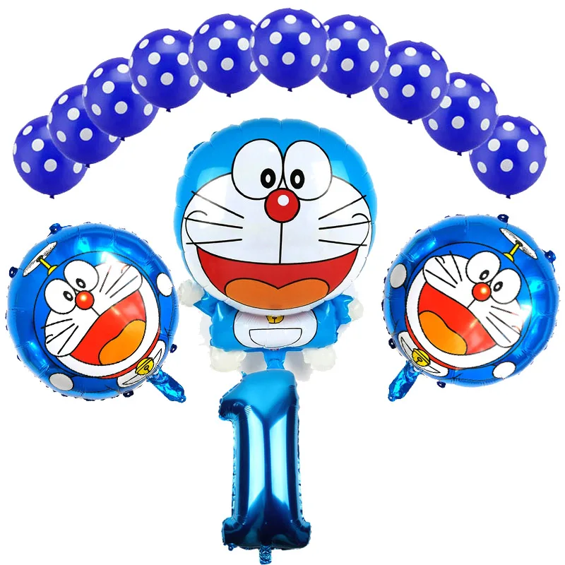 14 шт./лот мультфильм Doraemon воздушные шары из фольги День Рождения украшения 16 дюймов синий и розовый номер и точка латекса много детские игрушки - Цвет: 14pcs