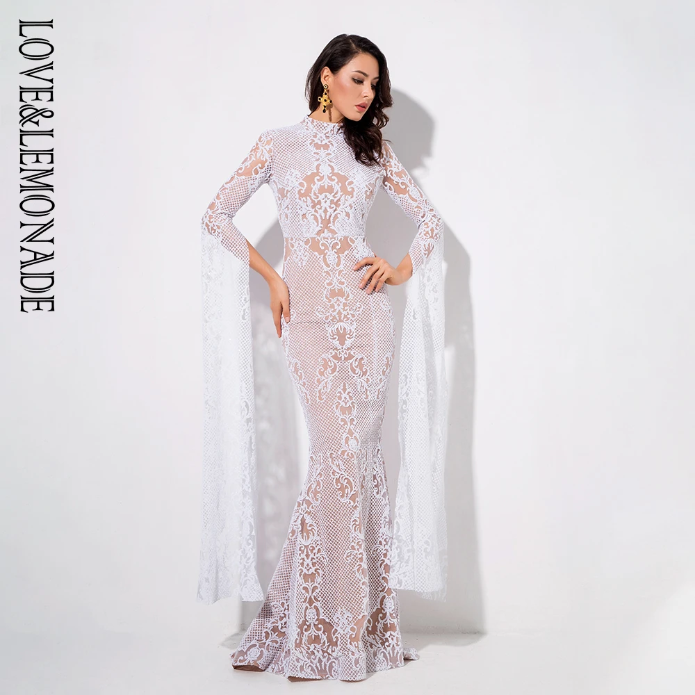 white long sleeve glitter dress