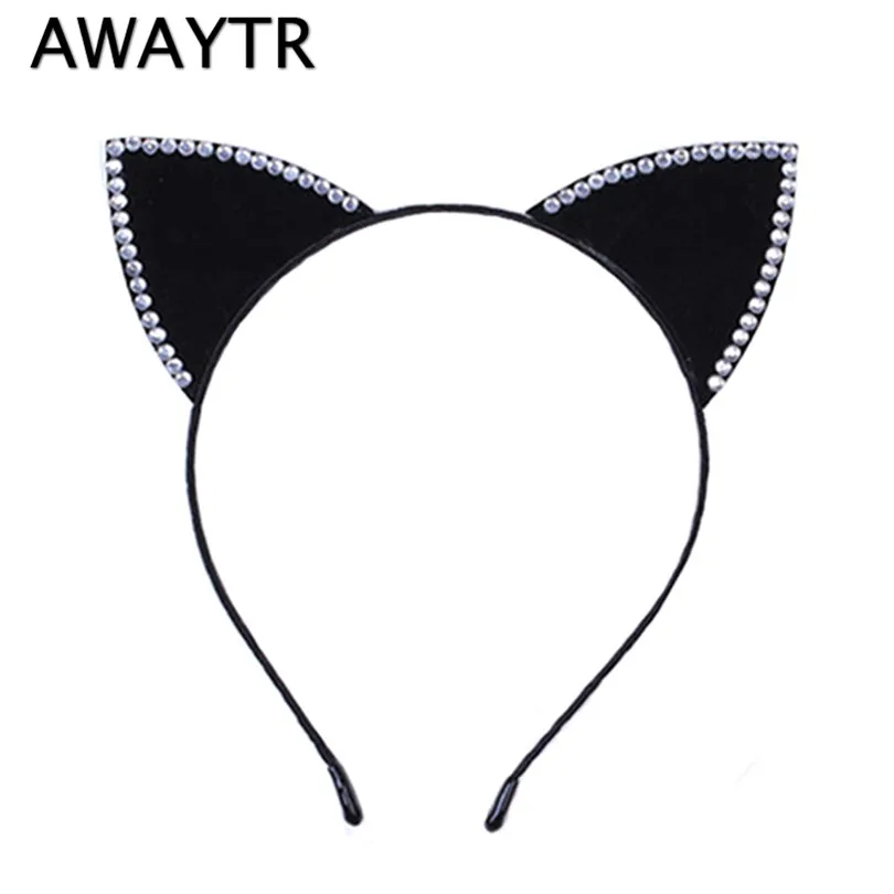 Christmas Women Cat Ears Faux Rhinestones Alloy Headband Hairbands Baby