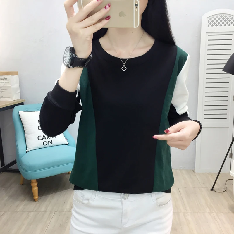

autumn winter t shirt women camisetas verano mujer 2019 patchwork t shirts cotton t-shirt loose tshirt women tee shirt femme