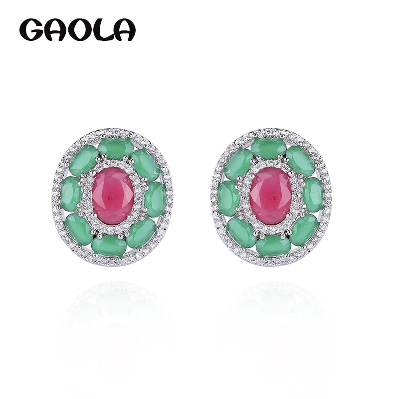 

GAOLA Women Crystal Earring AAA cubic zirconia Green Stones Stud Earrings Fashion Jewelry