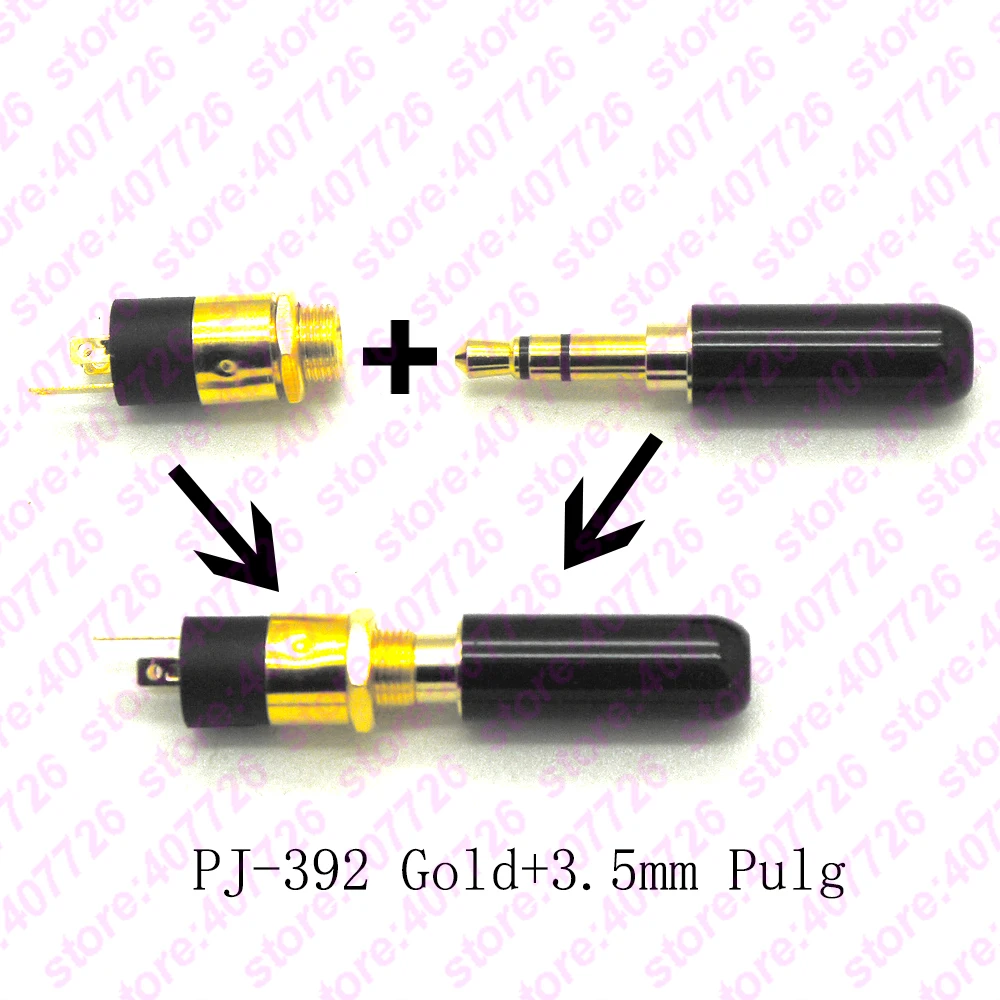 

10PCS Golden 3.5mm Female Audio Connector Stereo Jack Extension with Screw Nut Welding socket PJ-392 + 3P Male 3.5mm Jack