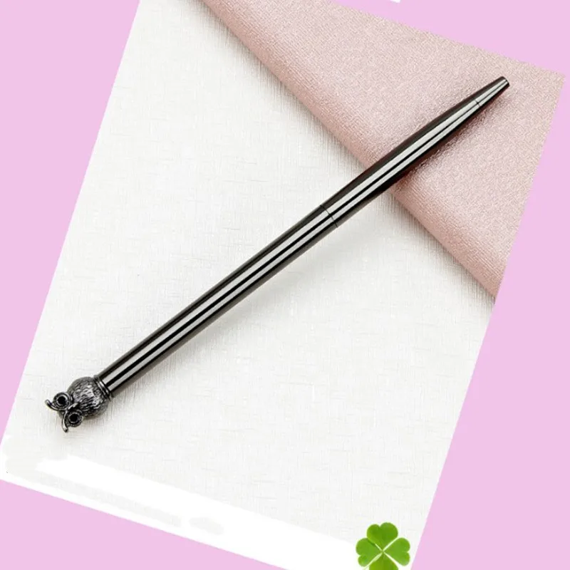 

2019 Cute Owl Metal Case Ballpoint Pen 0.5mm Gold Rose Gold Grey Luxury Automatic Unisex Stationery Business Writing Office