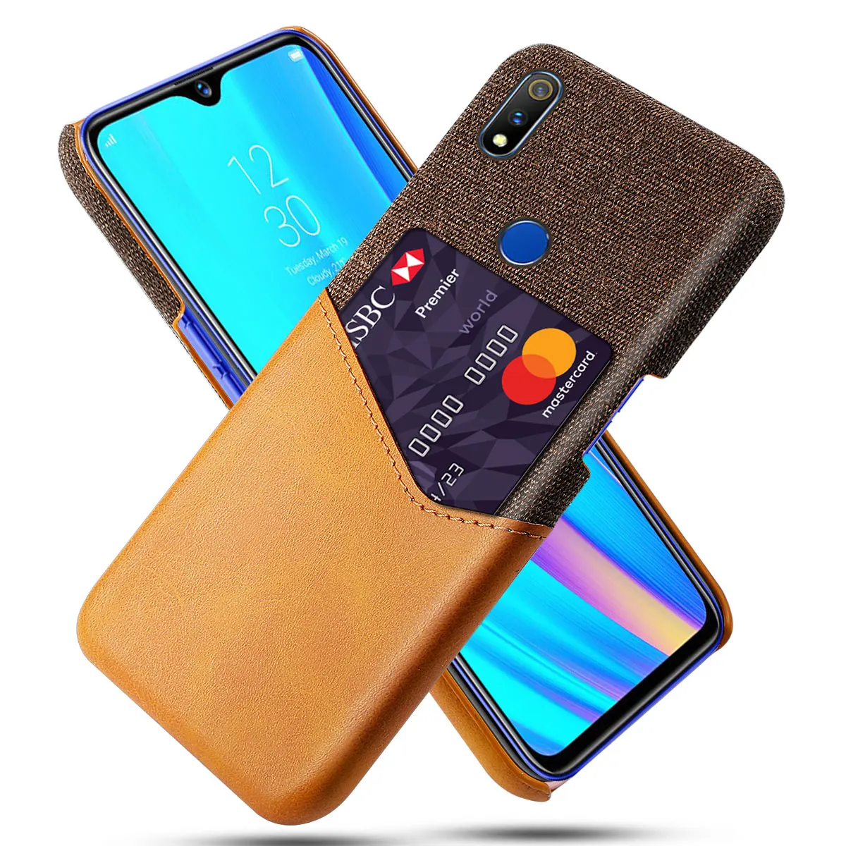 

Luxury Leather Hard Cloth With Card Protective Back Cover Phone Cases for OPPO Realme 3 Pro Realme3Pro Phone Shell