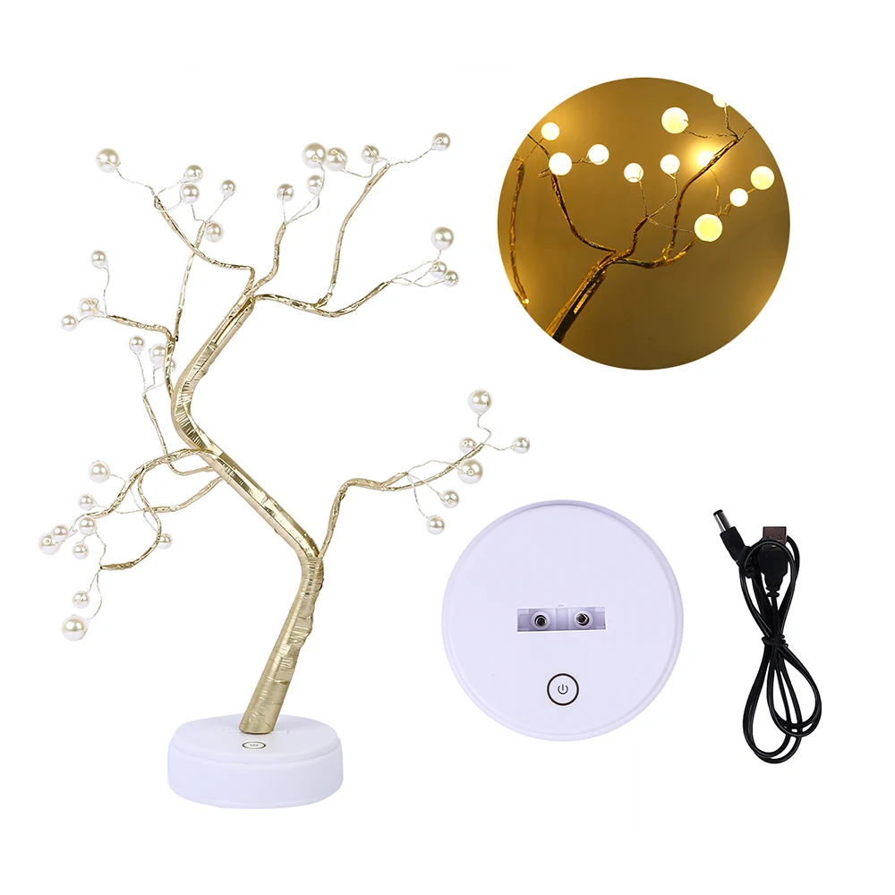 

Battery+USB powered Pearl Tree Lights with 36 Warm White LED for Indoor use Tabletop led Tree night Light for Home Decor