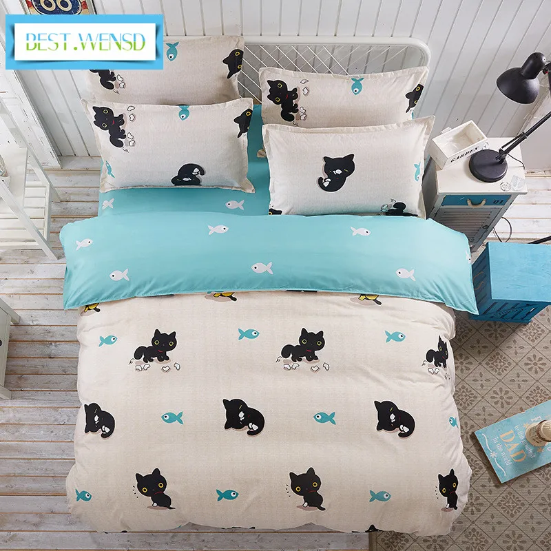 

BEST.WENSD Animal cartoon cat 3/4pc Luxury bedding sets bed sheet queen size -home textiles duvet cover sets bed set-pptv king 7