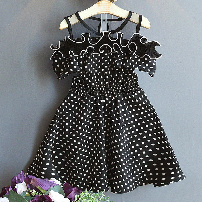 Girls Dresses 2020 Summer New Children's Clothing Round Neck Strapless Wave Mesh Stitching Wooden Ear Dress | Детская одежда и