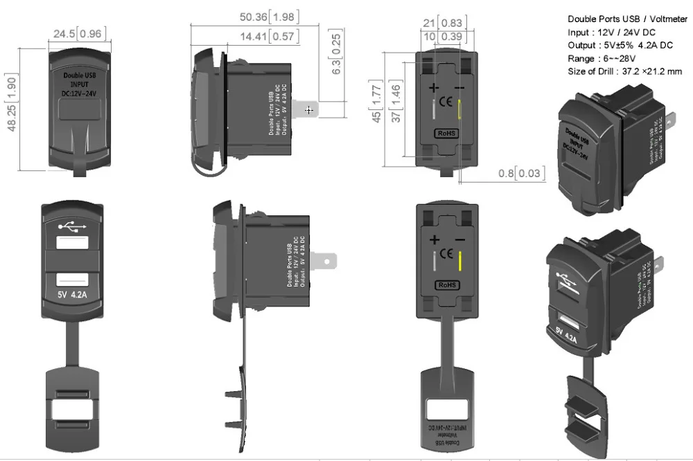 Синий Вольтметр 2 в 1 измеритель напряжения + два порта USB зарядное устройство