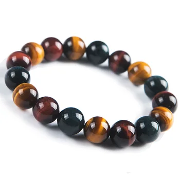 

12mm Natural Genuine Colorful Tiger's Eye Gemstone Crystal Stretch Round Bead Bracelet