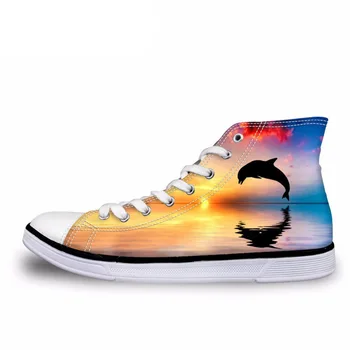 

NOISYDESIGNS 3D Animal Dolphin Vulcanize Shoes for Men Brand Male Superstar High Top Canvas Shoes Student Flat Lace Up Sneakers