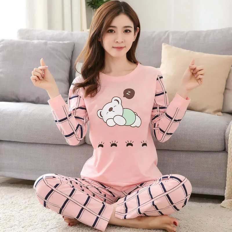 

Pyjamas Women 2018 Cute Cartoon Pijama Set Cotton Sleepwear Pajamas For Women Pijama Feminino Pyjama Leisure Home Cloth Big Yard