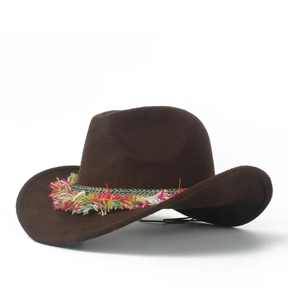 Женская шерстяная ковбойская шляпа Sombrero Hombre Черная кепка с кисточками размер 56 58